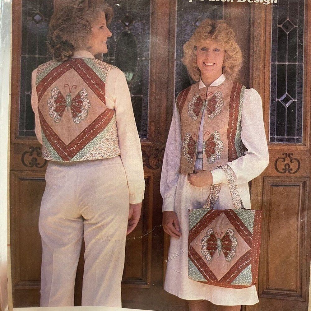 1982 new vintage gingham goose pattern butterfly vest and tote bag Full Size